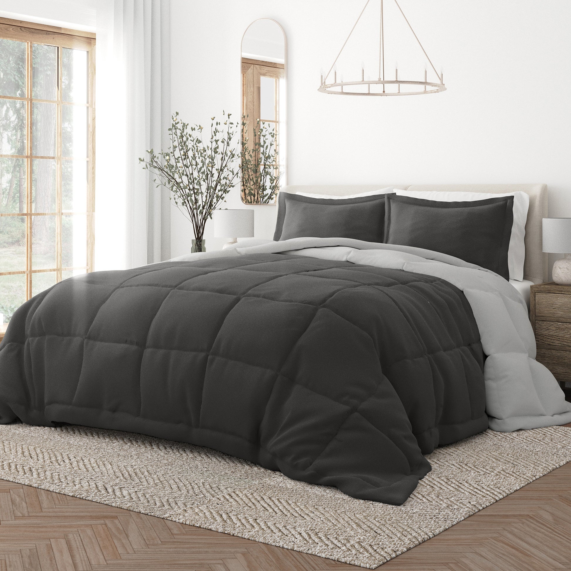 Merit Linens Solid Reversible Comforter Set