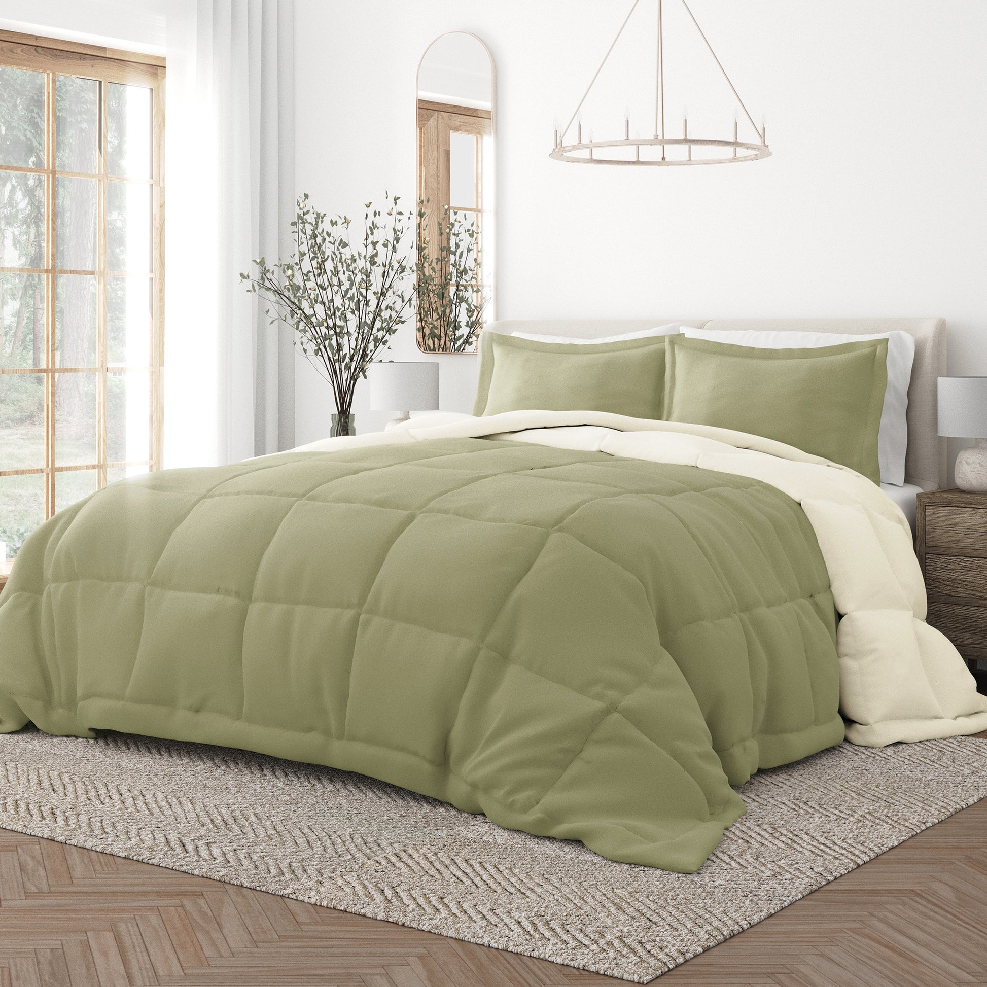 Merit Linens Solid Reversible Comforter Set